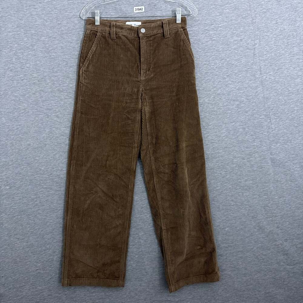 TNA Aritzia Womens Size 0 Brown Wide Leg Corduroy Pants High Rise Cotton
